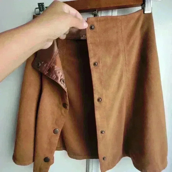 Speechless Brown Duede Button Down Women's Skirt Size Large - Picture 5 of 7